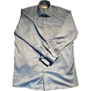 Eton Mens Contemporary Long Sleeve Button Down Dress Shirt Sz 42 16 1/2  Blue